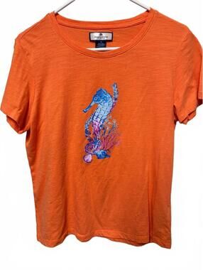 Stella Parker Island Collection Seahorse Graphic T-Shirt Orange Medium